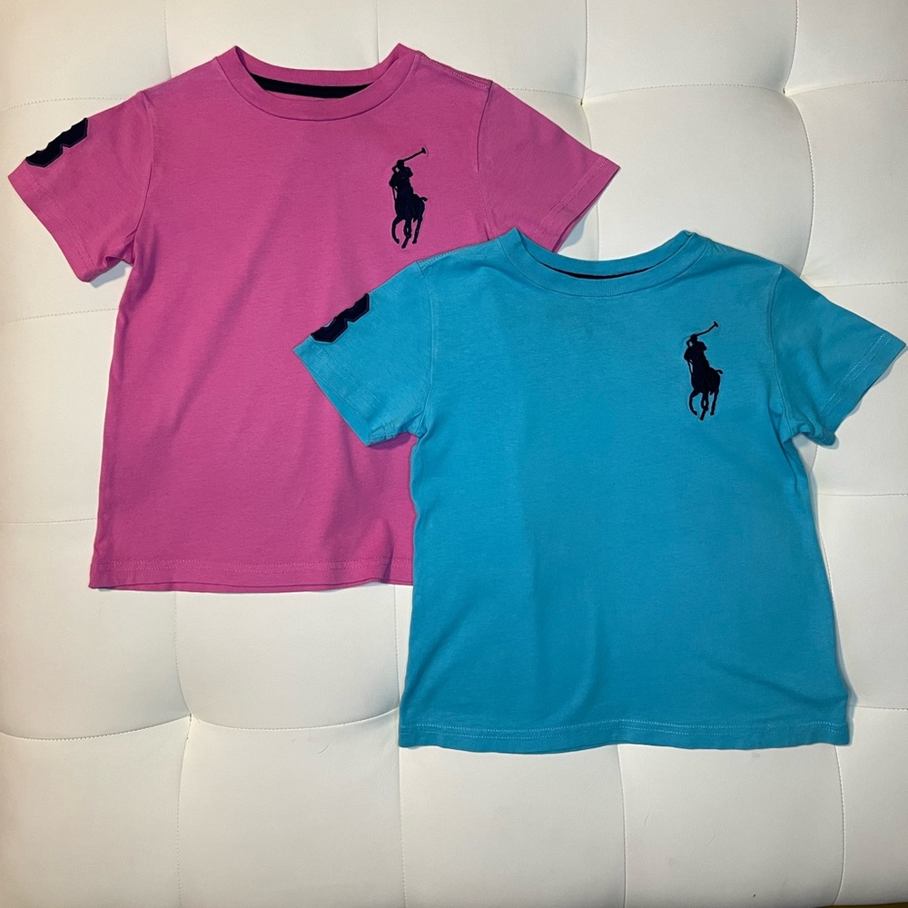 Polo Ralph Lauren boys pink and teal tee shirt set size 5